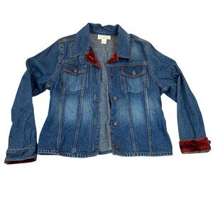 Daniel K. Women Denim Jacket Large Blue Red Velvet Lining Button Up Casual Retro